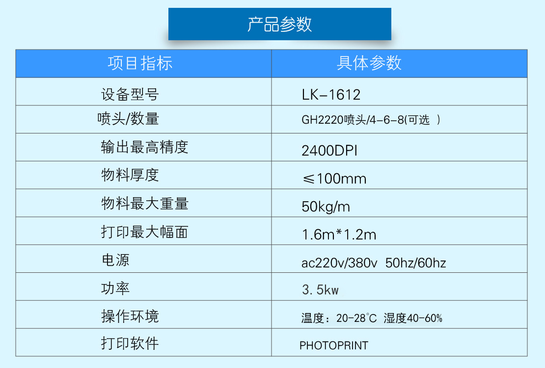 uv打印機1612參數