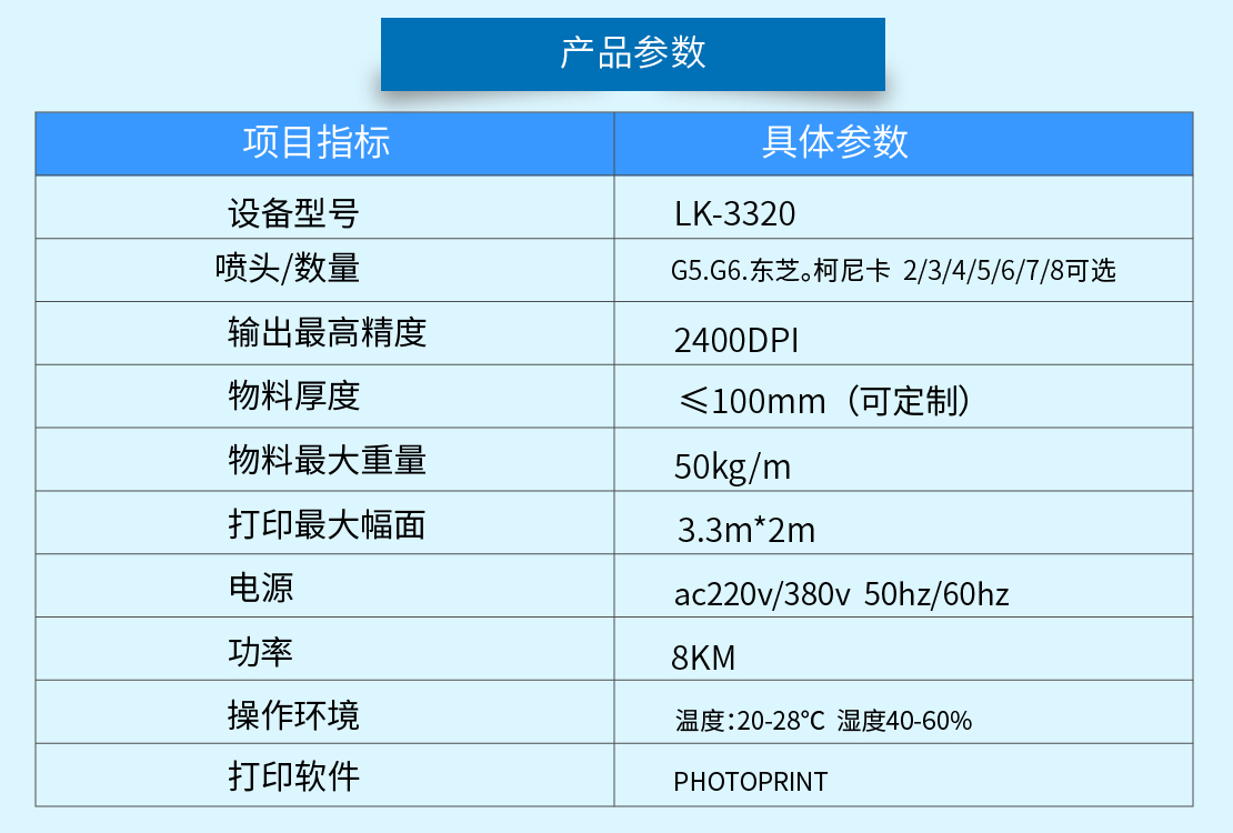東方(fāng)龍科uv打印機3320參數